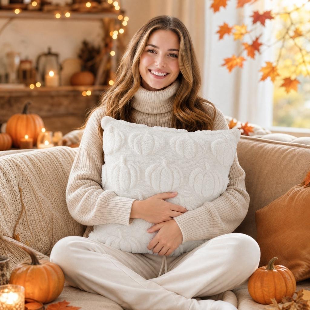 Pumpkin Cover 4545 Cm Faux Plush Halloween Decorative Throw Case for Couch Sofa