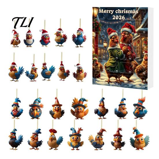 Scatola Regalo Conto alla Rovescia per le Feste 2026 per Bambini Adulti Calendari dell'Avvento Pollo 2025, 24 Giorni Ornamento Animale Piatto 2D Divertimento di Natale Bomboniere per Feste Calza