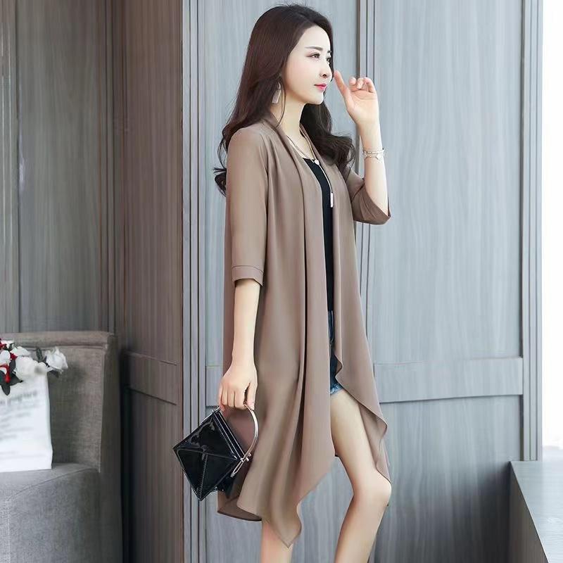 Summer Chiffon Shirt Medium Length Ultra-thin Coat Sun Protection Suit Solid Color Shawl Cardigan