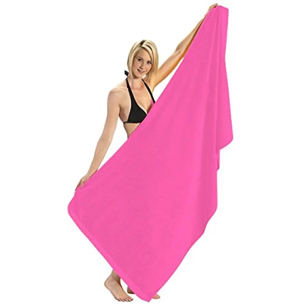 Solid Color Beach Towel Microfiber Quick Dry Striped For Kid Women Travel Camping Picnic Mat Pool Towel Portable Sea Surf Poncho