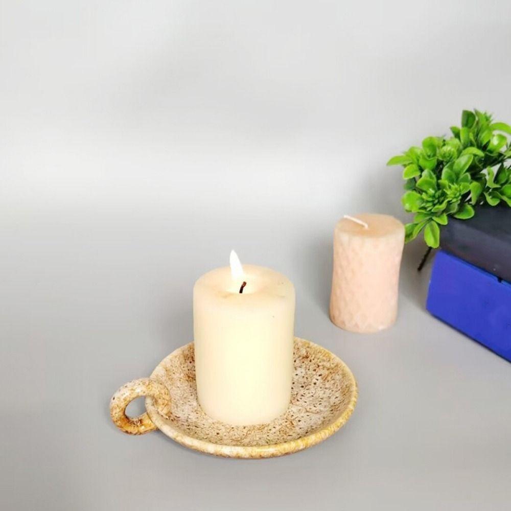 Round Ceramic Candle Plate Retro Style Candle Holder Creative Candlelight Stand  Anniversary