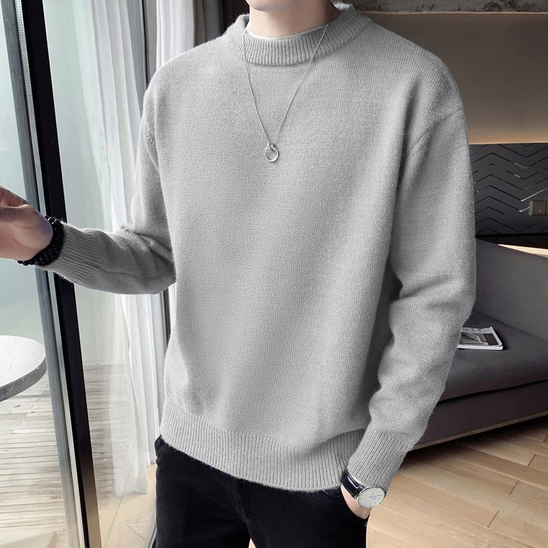 Men's 2024 Spring/Winter Versatile Solid Color Knitwear: Trendy Hong Kong Style Thick Pullover Sweater