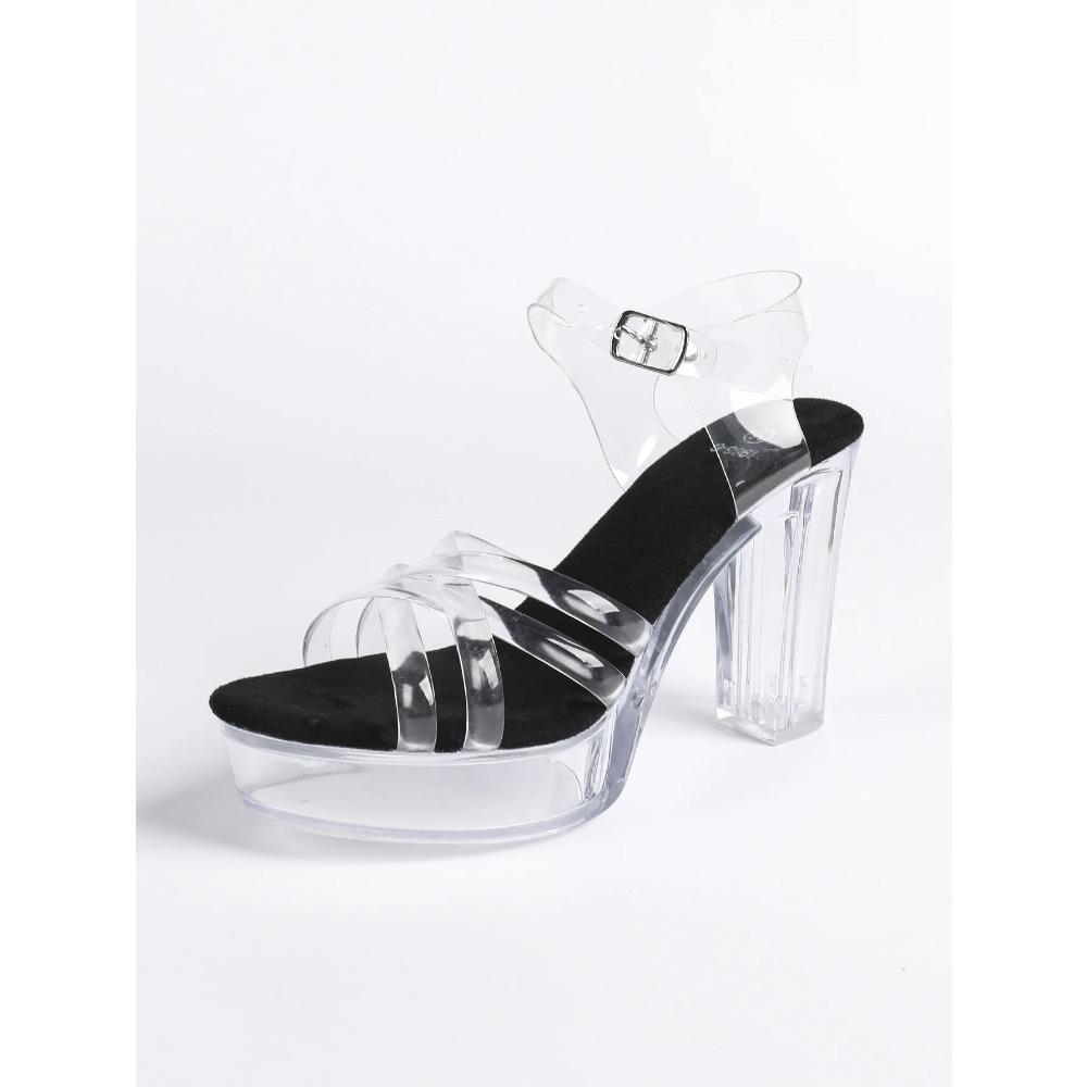 12cm Clear Heel  Women's Pole Dance Platform Heels, 8 Inch Stiletto Sandals Crystal Sole for Nightclub Work & Runway LFD-19866-8