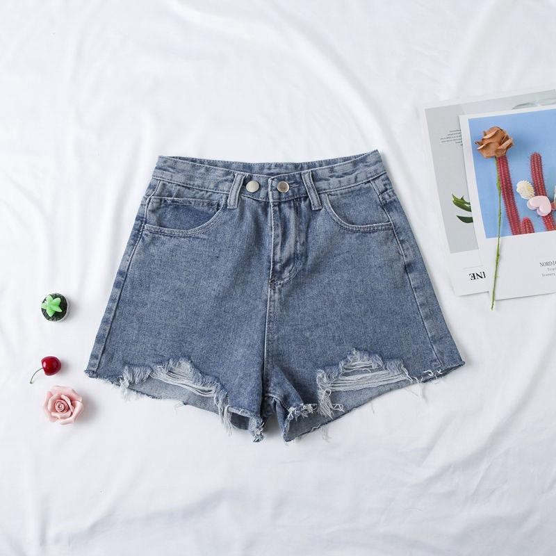 Pants Fashion Versatile Broken Holes Female Black Gray High-waisted Loose Thin A-line Wide-legged Pants Raw Edge Summer Denim Shorts Individuality