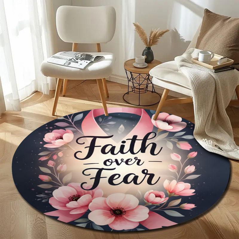 Artistic Round Floral Multicolor Carpet, Non-Slip Floor Mat for Hallway