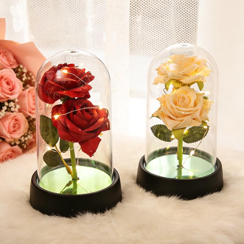 Acrylic Led Light Eternal Rose Creative Gold Foil Rose Artificial Flowers Ornaments Glowing Rose Wedding Valentine'S Day Gift