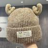 Sweet and cute antler patch letter knitted wool hat women's autumn and winter double-layer thickened cold-proof and warm bald hat