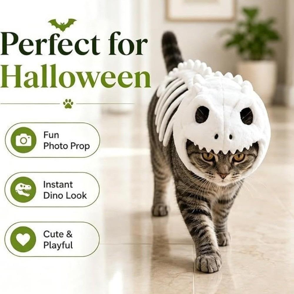 Soft Plush Halloween Cat Skeleton Hoodie Glow in Dark Pet Dino Skull Hooded Costume Cat and Dog