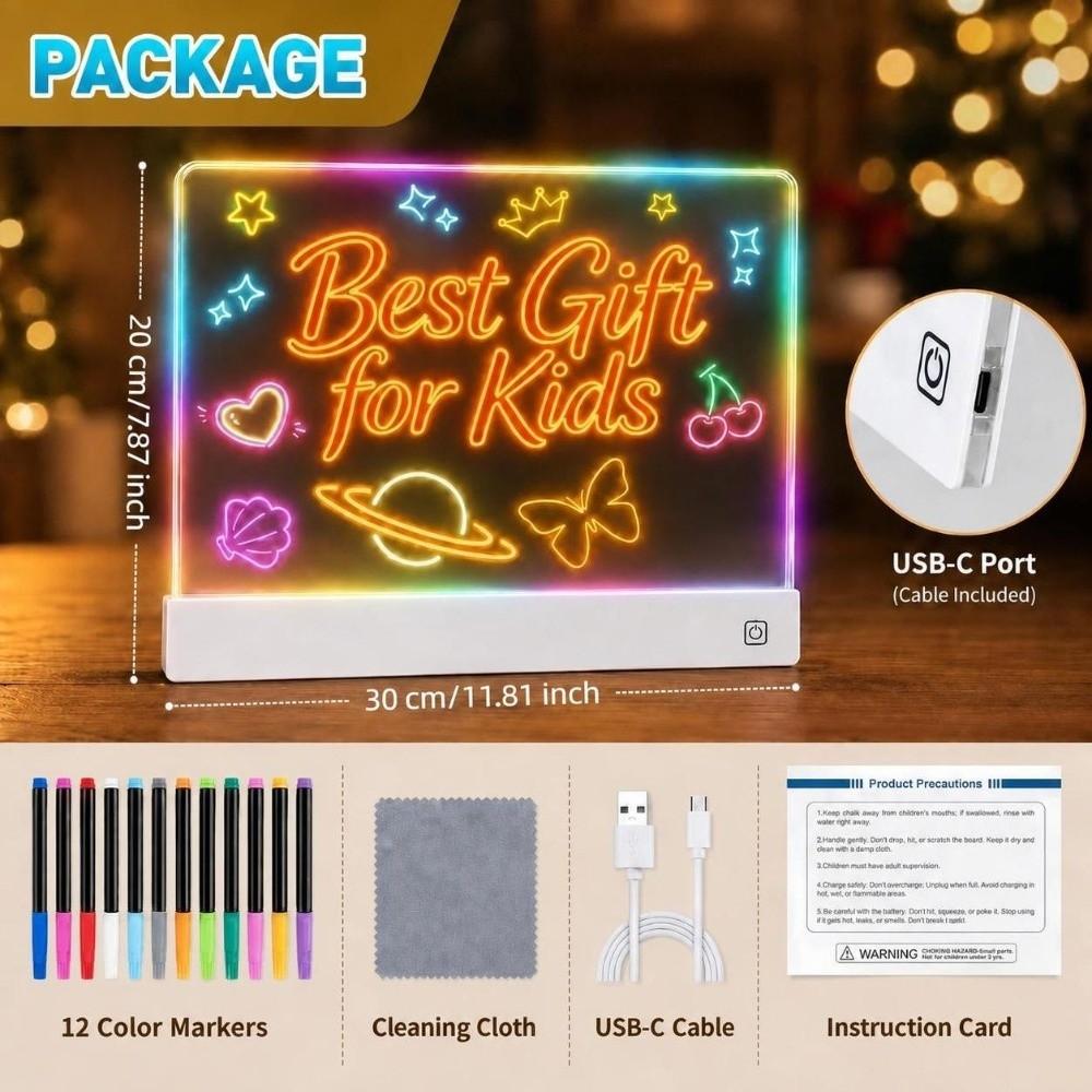 with 12 Color Pen LED Drawing Board DIY Light-Up Message Board Creative Doodle Board Kids
