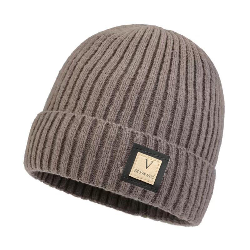 Pánská zimní tlustá teplá fleecová podšívka pletená vlněná čepice Móda Korejský styl Jednobarevná čepice