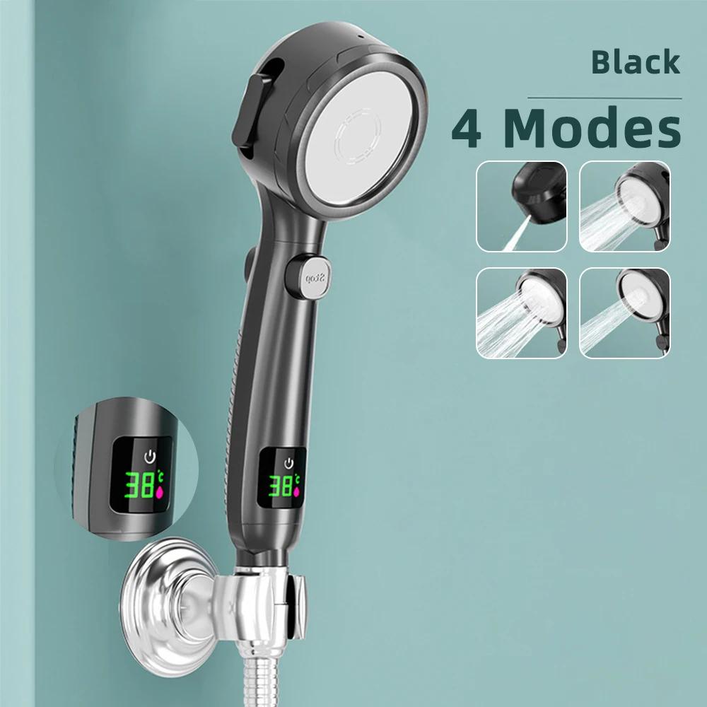 High Pressure Handheld Bathroom Shower Head Water Saving Showerhead Pressurized Adjustable Spray LED Digital Temperature Display