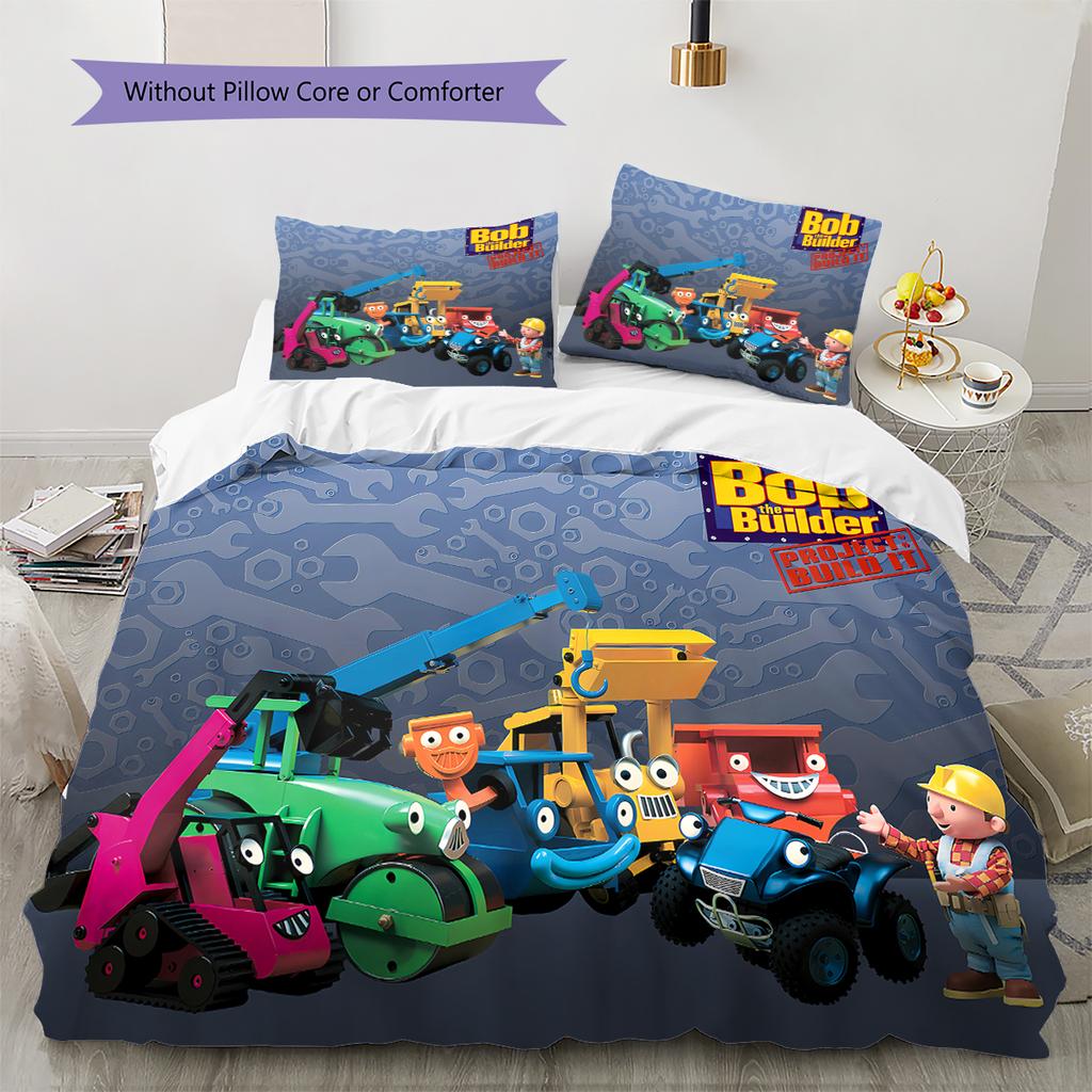 Bob the Builder Pattern Bedding,Quilt Set Quilt Cover Pillowcase Home Birthday Gift (1 * Duvet Cover + 2 * Pillowcase, Without Core)
