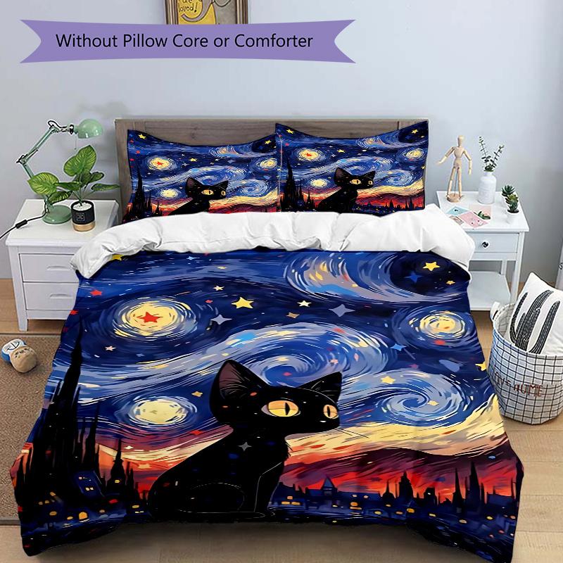 

3pcs Starry Night Silhouette Quilt Cover Set, Soft & Comfortable Polyester Fabric, All-Season Breathable For 1 Quilt Cover & 2 Pillowcases (No Core) 135x200cm