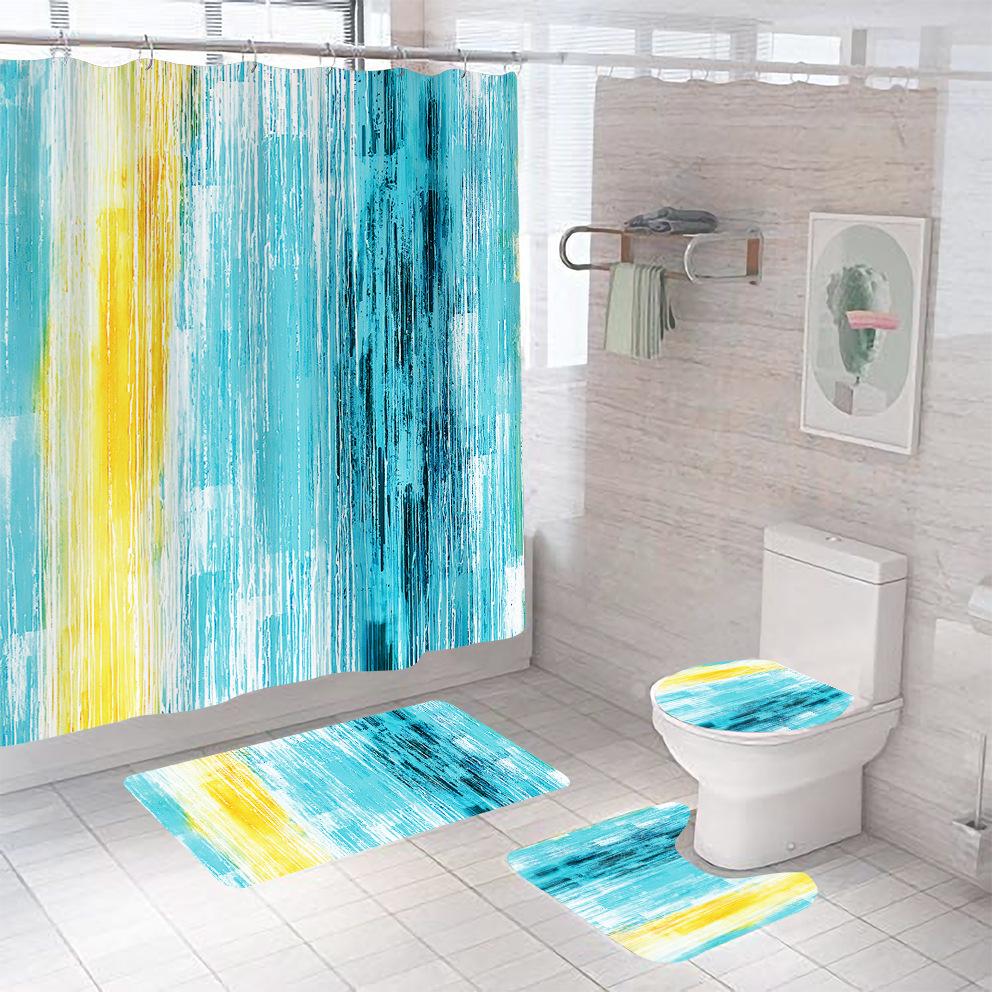 Bathroom Shower Curtain Four-piece Digital Printing Marble Waterproof Shower Curtain Toilet Partition Curtain Bath Mat