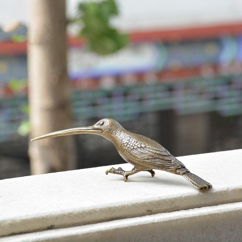 Solid Copper Long Mouth Bird Small Statue Ornaments Classical Vintage Brass Animal Woodpecker Figurines Home Desk Decorations