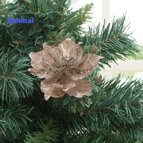 Glitter Artificial Flower Christmas Tree Decoration Vibrant Color Realistic Looking Easy To Hang Faux Flower Holiday Party Ornament