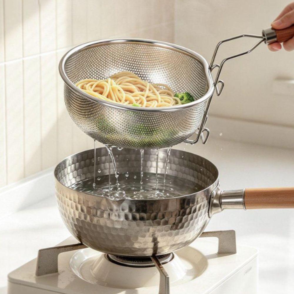 Wood Grain Wood 304 Stainless Steel Skimmer High Feet Kitchen Sieve Filter Spoon  French Fries