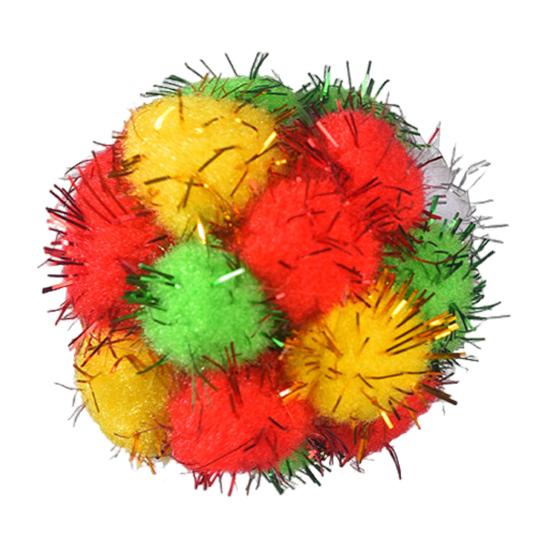 Christmas Cat Toy Balls Sparkly Pompoms with Soundings Particles 4.5cm Crinkle And Jingle Toys for Kittens Interactive Chasing Hunting Plush Balls
