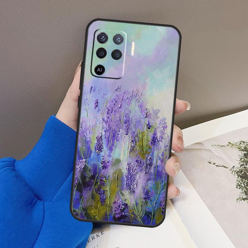 Lavender Purple Flower Case For Oppo A77 A57 A17 A60 A80 A40 A74 A54 A94 A78 A98 A18 A38 A58 A96 A76 A16 A15 A5 Pro