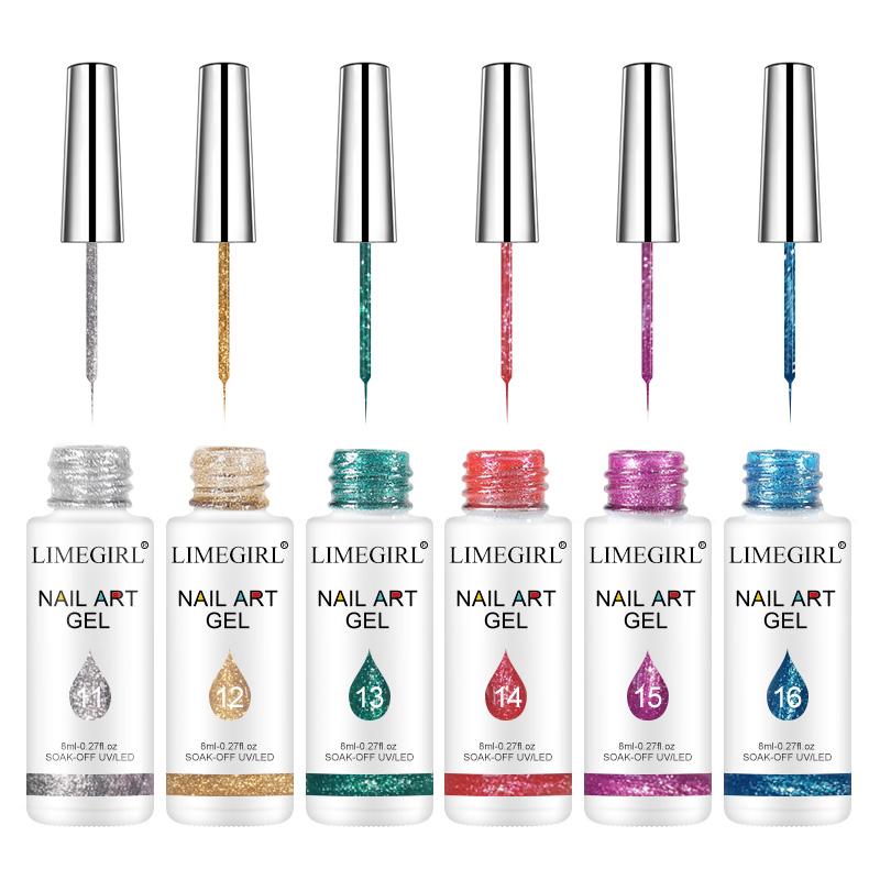 6pcs/set Platinum Gel Liner Nail Polish Kit For Hook Line Painting Gel Semi-permanent Varnish Platinum Gel Nail Art Liner Color Set