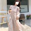 French Floral Dress Chiffon Long Dress Long Sleeve Skirt Autumn Senior Wear Dress Women's New Gentle Wind