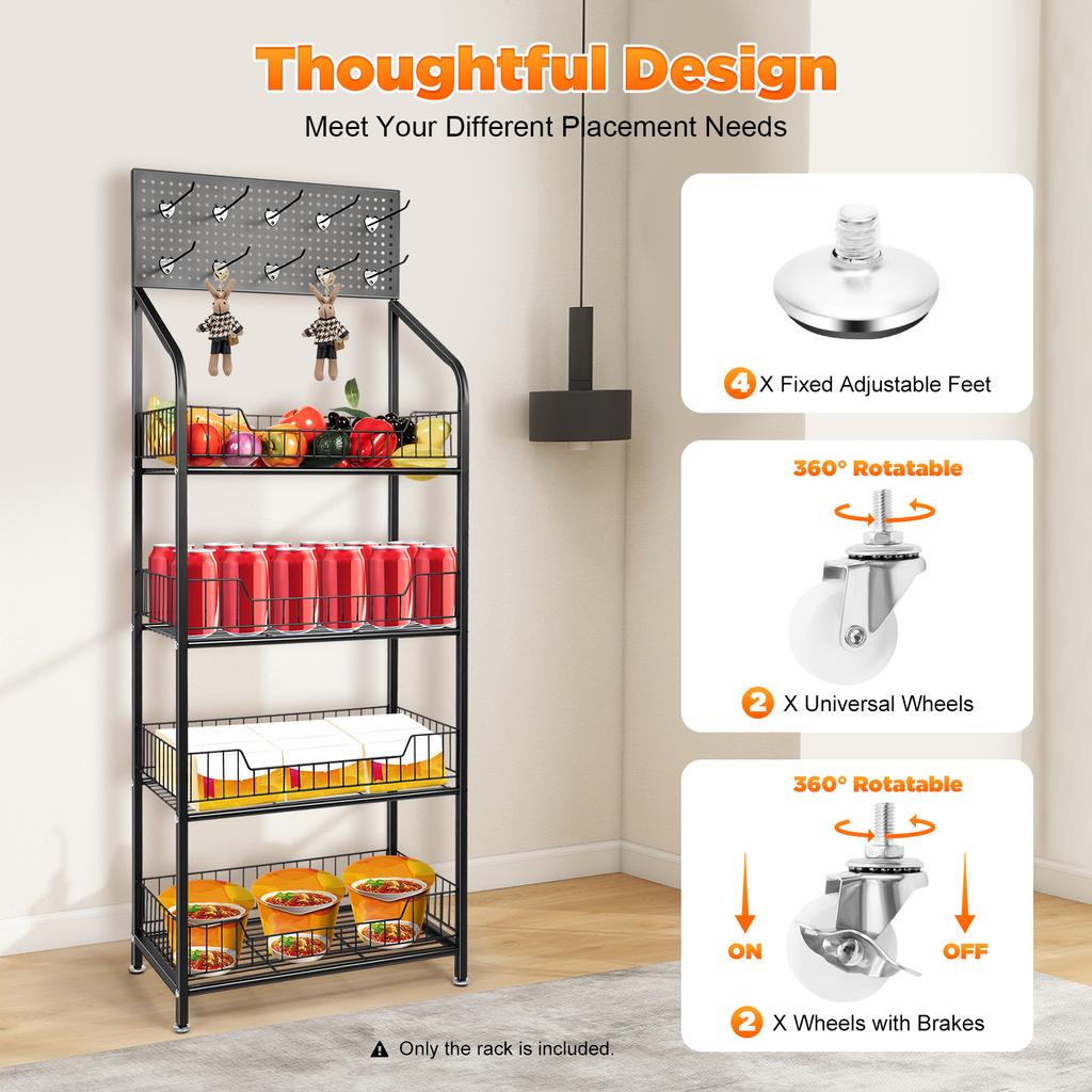 Snack Candy Display Organizer,4 Tier Retail Display Rack Stand, Snack Rack, Basket Stand Cart