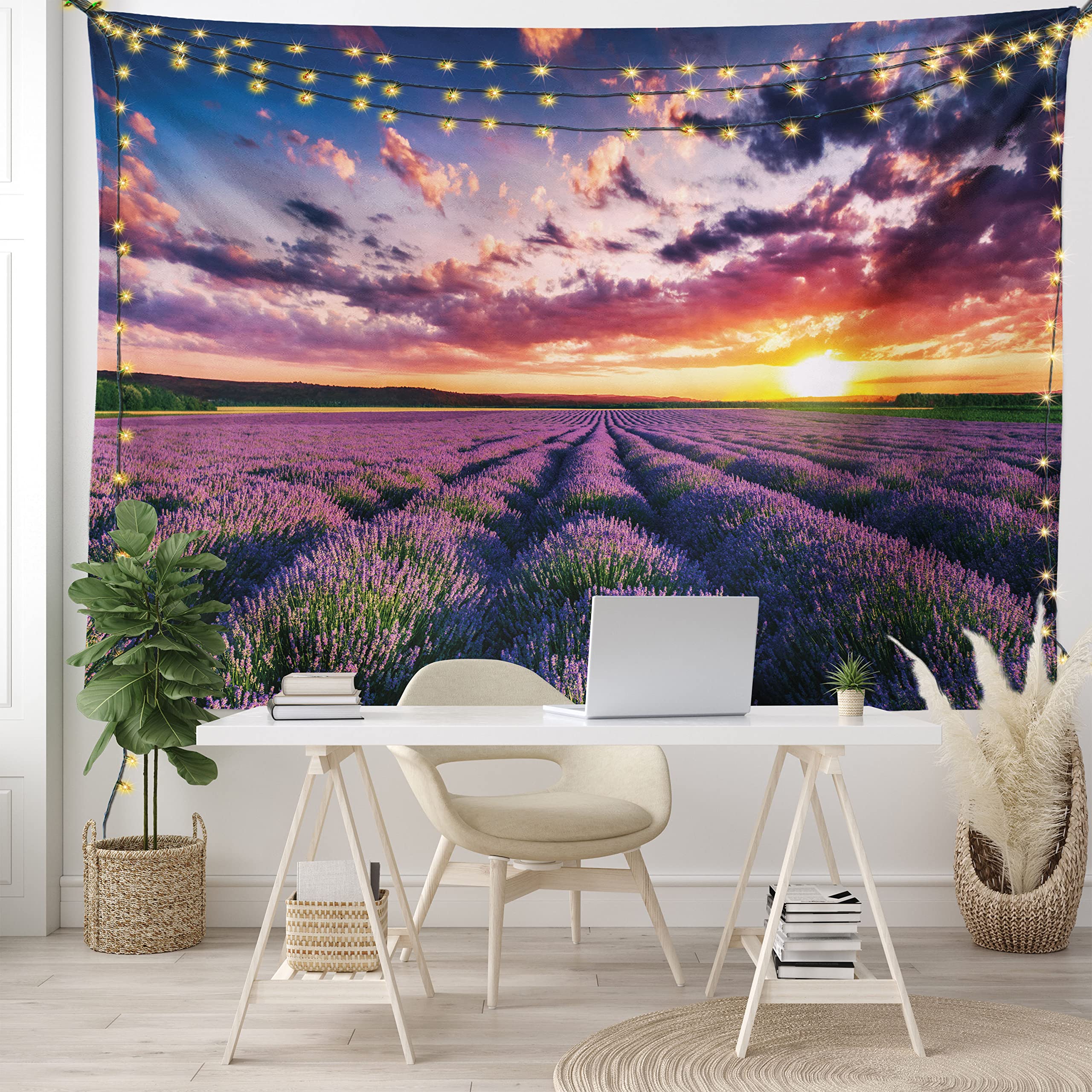 

Лавандовый красивый пейзажный узор, гобелен для дома, спальни, гостиной, украшения стены в общежитии, тканевый гобелен 100x75cm