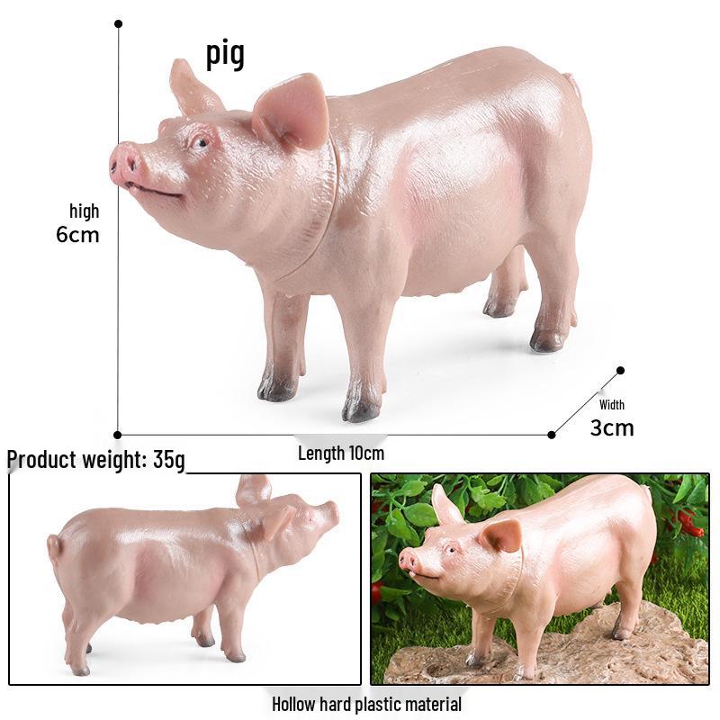 Children's Farm Animal Models: Cow, Pig, Rooster, Donkey, Duck, Cat, Sheep - Plastic Toy Set