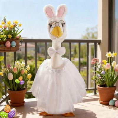 Yousheng 1 Set Porch Goose Bunny Outfit Easter Bunny Goose Costume Rabbit Ear Hat Bow Tie Dress Clothes for 23 Inch High Cement or Plastic Goose Lawn