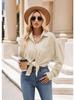 Single Breasted Pocket Waffle Fashion Shirt 2023 Women's Autumn and Winter New European and American Casual Loose Tops