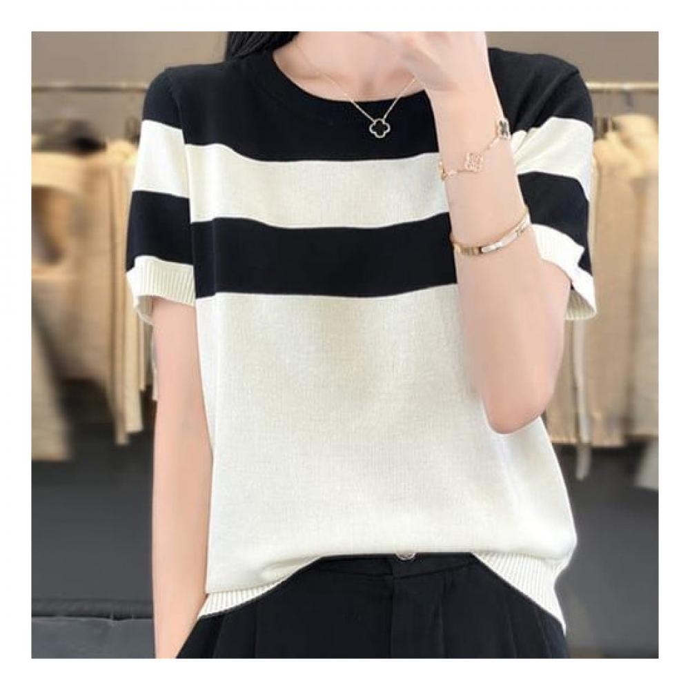 Navava Round Neck ShorT Sleeve Color Block KniT T shirT Nk2151