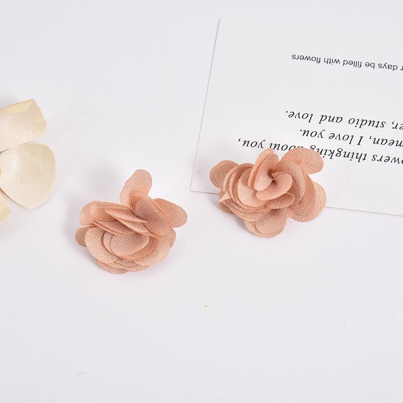 Handmade Chiffon Camellia Flower Earrings - 3cm Fabric Accessories