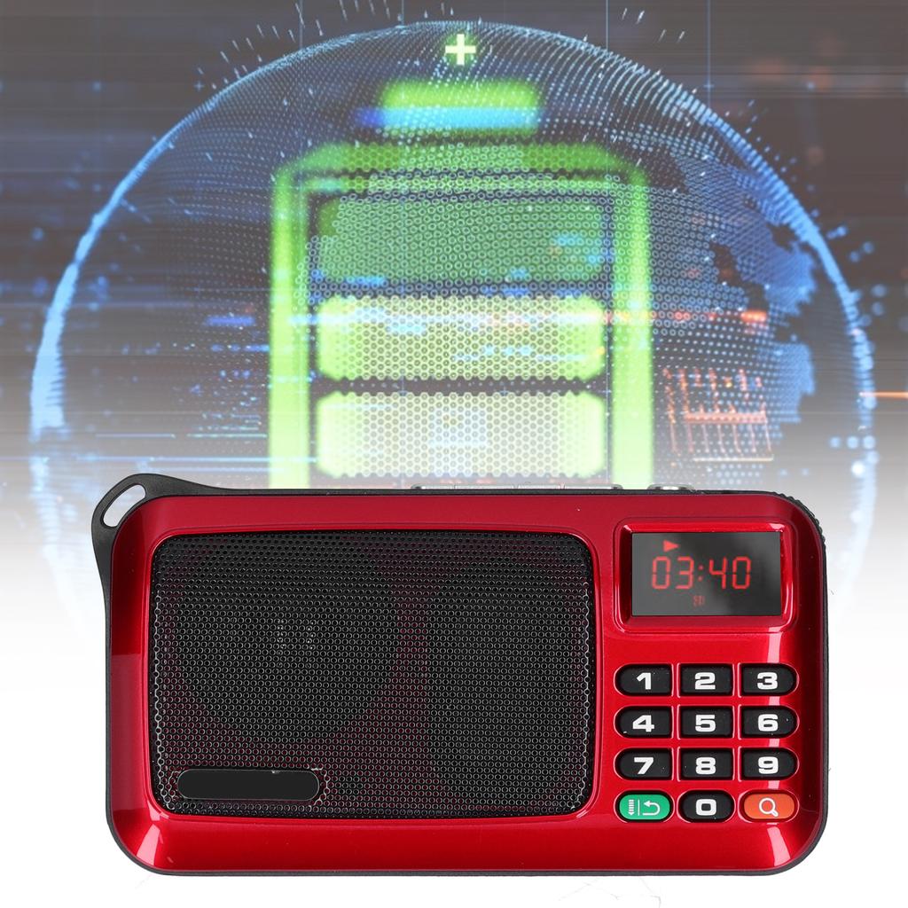 Portable Radio Speaker MP3 Music Player Mini Radio with LED Display Screen and FlashlightRed