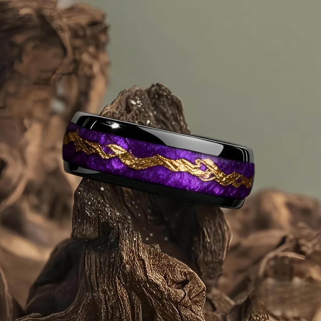 with Red Abalone Shell Inlay Rings Fashion 8mm Black Men Stainless Steel Ring for Men Wedding Band Jewelry Drop Shipping
