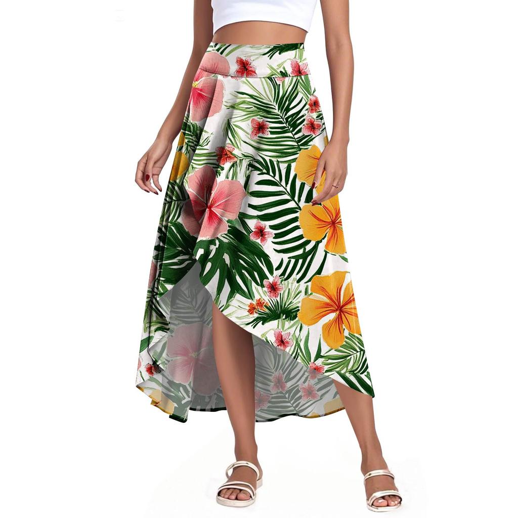 Women's Fashion Casual Printed Slit Ruffle High Waisted Fluttering Shorts Skirt