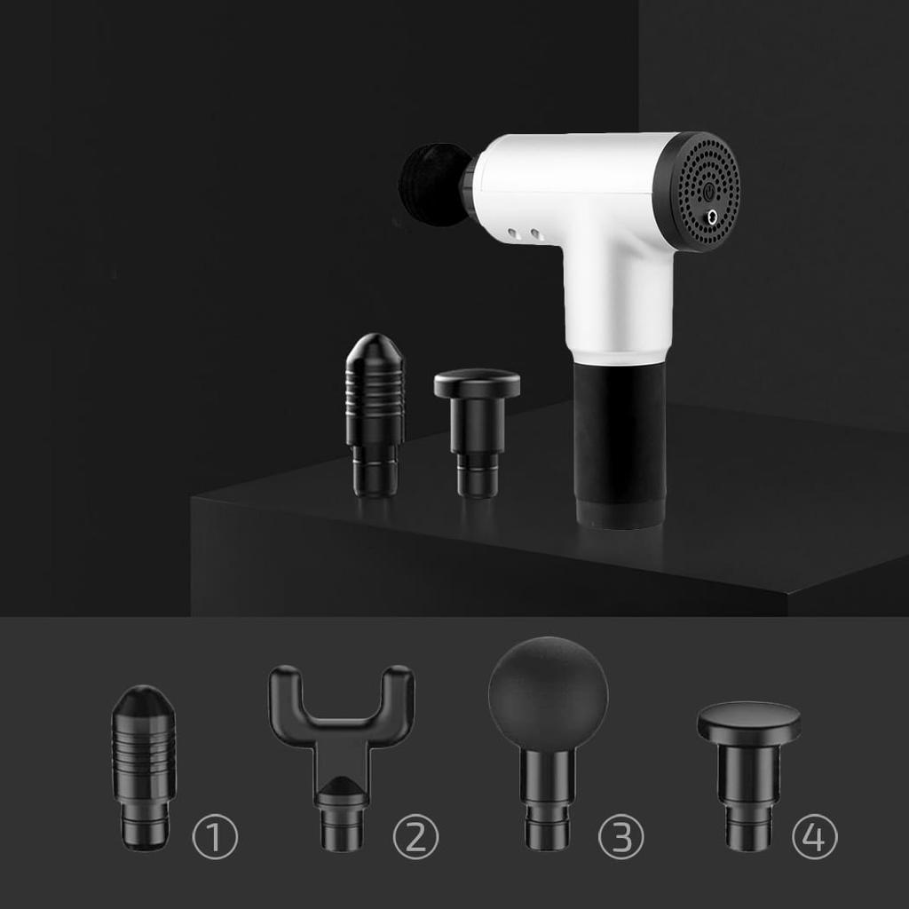 Strong vibrating massager with 4 heads, gun for back and body massage