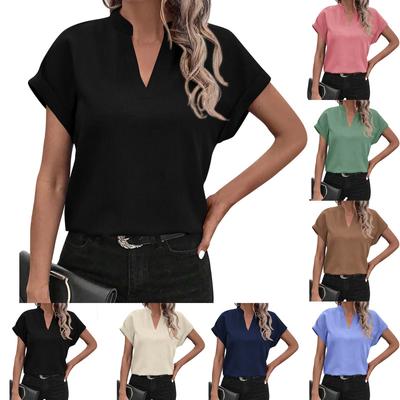 Women's Summer Tops V Neck Short Sleeve Shirts Loose Flowing Tunics Color Dressy Casual Shirts