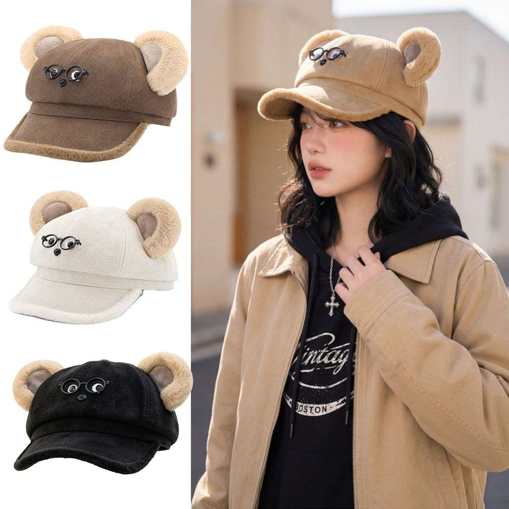 Thickened Baseball Hat Cartoon Bear Beret Hat Cute Octagonal Cap