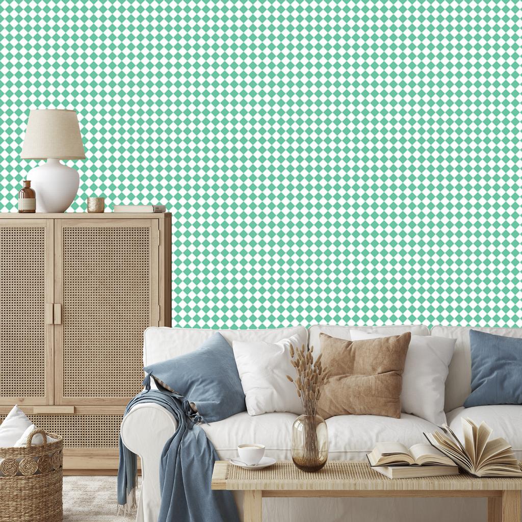 Geometric rhombus wallpaper mint, white and sea blue 50x1000