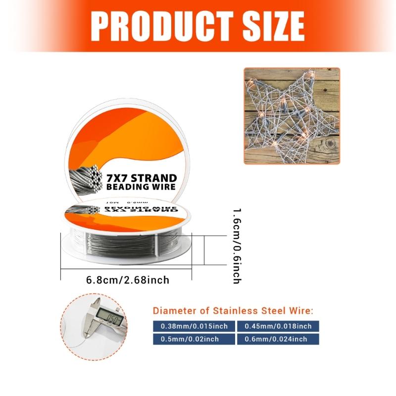 Jewelry Wire Roll with 10m Spool Length, Iron Beading Line for Bracelet Making, Earring Projects, Handmade Beadwork