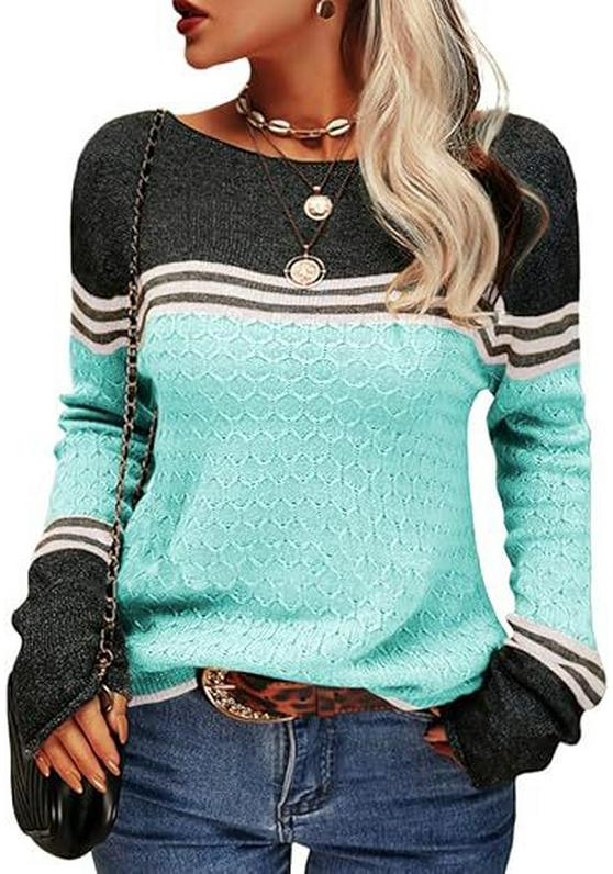 2025 European American Striped Color Block Knit Sweater: Autumn/Winter Women's Fashion Pullover
