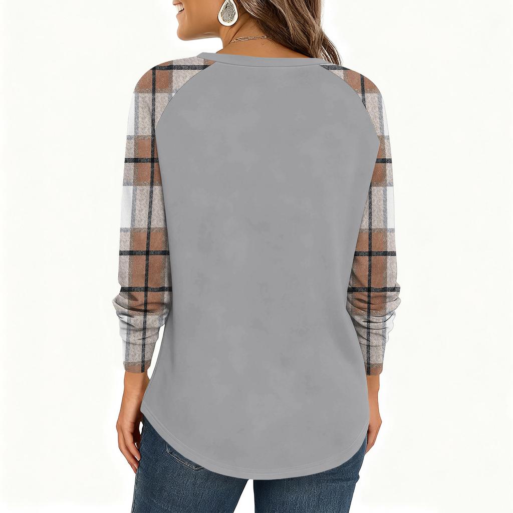 Damenmode Locker Langarm Rundhals Casual Oberteil