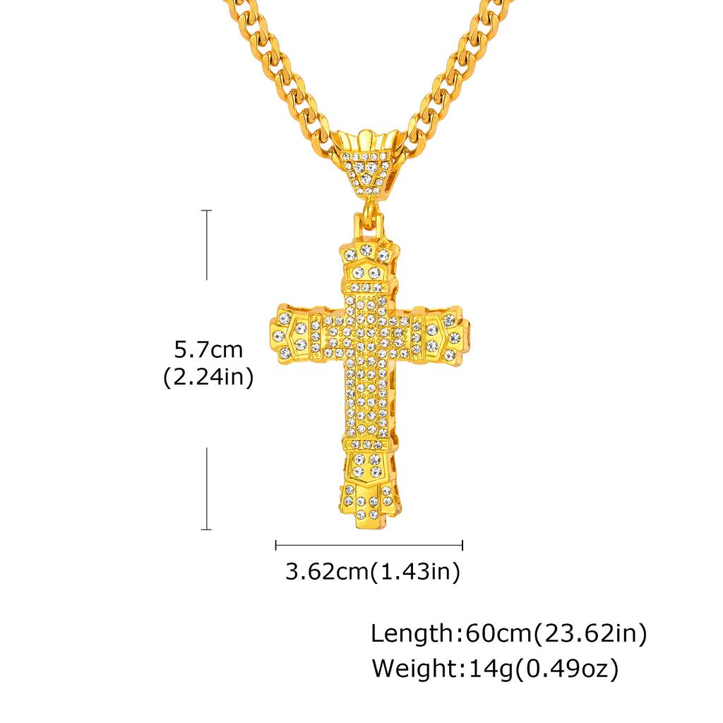 Hiphop Rhinestone Cross Necklace for Men Boys,Punk Rap Street Cool Cross Metal Pendant Necklace,Birthday Gift for Husband Dad