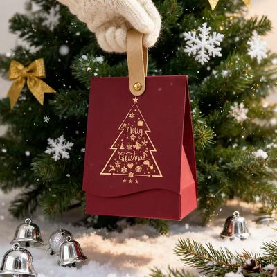 10pcs Christmas Tree Pattern Candy Bags Party Favors Xmas Candies and Cookies Presents Merry Christmas Boxes with Leather Handle