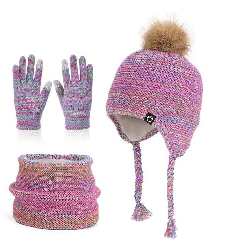 Winter Boys and Girls Baby Children's Hat, Scarf, Gloves, Three Piece Set, Outdoor Velvet Warm Ear Protection, Knitted Yarn Hat