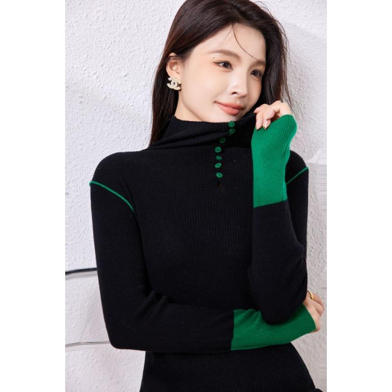 

Autumn new design contrasting color splicing turtleneck knitted sweater silk wool blended backing inner top 115 (90-57.5 kg) чёрный
