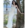 Neck Sling Dress Women's Satin High-end Sense Thin White Dress Registration Fishtail Temperament Skirt