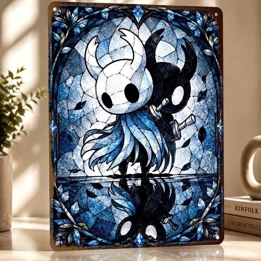 Hollow Knight Stained Glass Art D Texture Metal Poster Customized Wall Art Tin Sign Gift for Mancave Home Decor Accessories