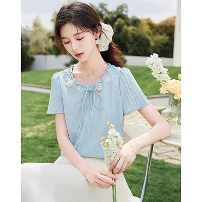 Women's 3D Floral Wrinkle Texture Blouse