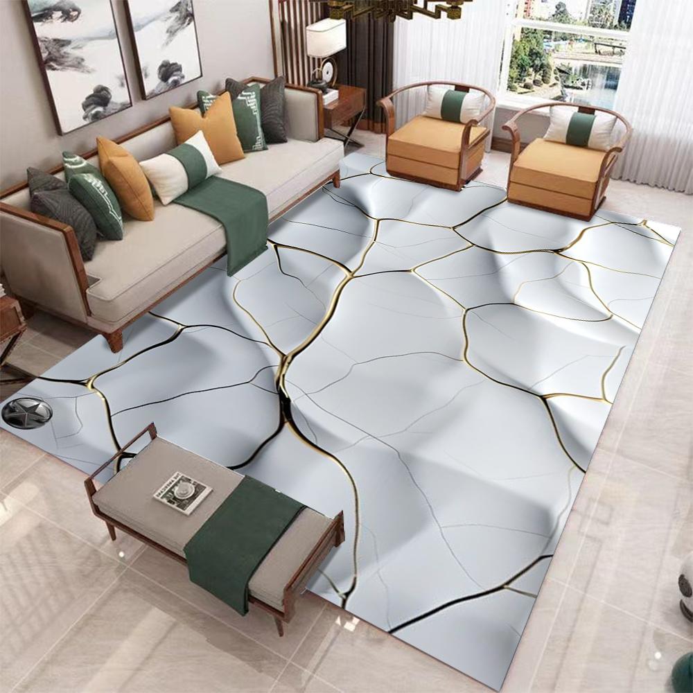 Modern Geometric Carpet Patchwork Square Gold Line 3D Texture Geometric Stripe Diamond Patterns Rug For Living Room Decor 40x60CM